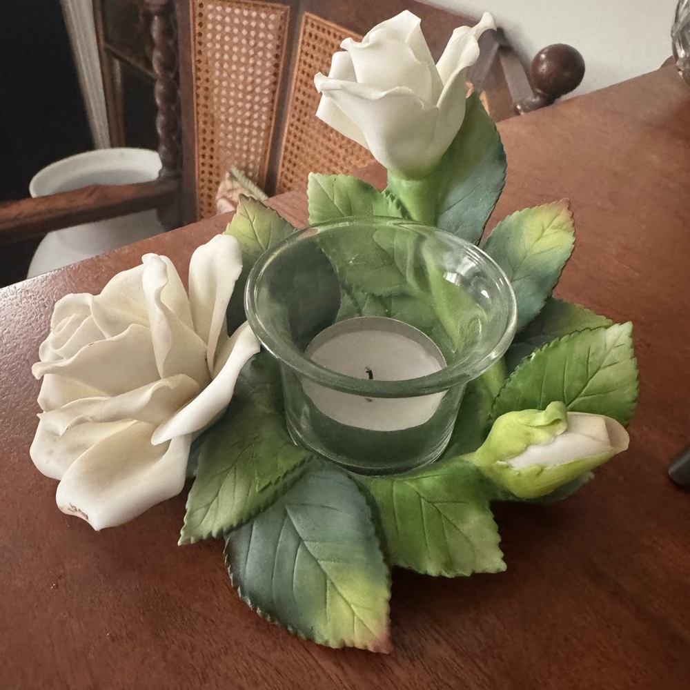 Elegant White Rose Candle Holder
